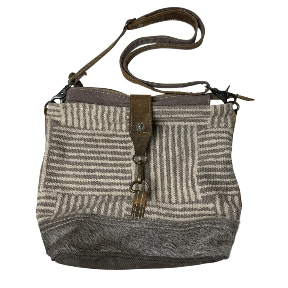 Myra Crossbody Bag Upcycled Canvas Fur Shoulder Bag Purse Satchel Travel Boho
